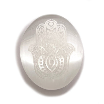 Selenite Oval Hamsa Stone | Shop Laterra Gems